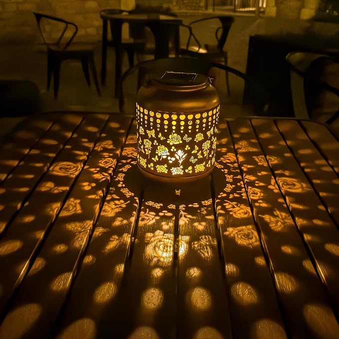 Solar Lanterns Outdoor, Waterproof Hanging Solar Lantern Garden Decor, Solar Lights for Backyard Porch Patio Table Yard Balcony Lawn Pathway, Rose Gifts for Women Grandma Mom