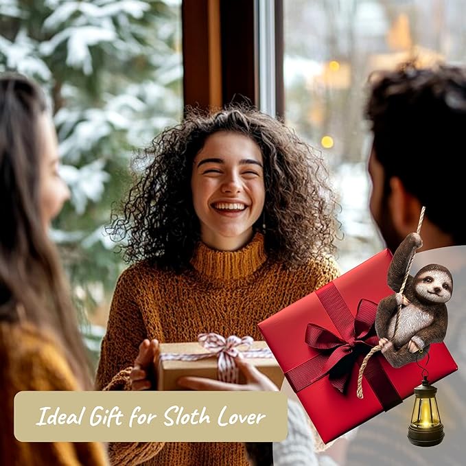 6x4 Inch Adorable Sloth Hanging Statue, Indoor/Outdoor Decorative Sculpture, Solar Lights Outdoor Waterproof, Garden Decorations Outdoor, Relaxed Sloth Ornament for Home, Patio, or Yard