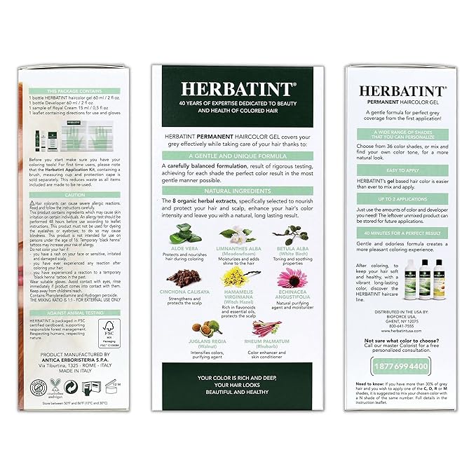 Herbatint Permanent Haircolor Gel, FF6 Orange, 100% Grey 4.56 oz