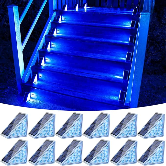 VOLISUN Solar Stair Lights 12 Pack, Solar Step Lights Outdoor Waterproof IP67, LED Outdoor Step Light,Outdoor Light Decor for Garden Stair, Deck, Front Step and Front Porch(Blue Lighting)