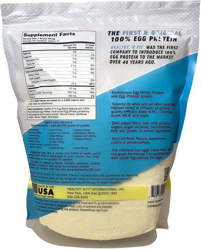 Healthy N Fit 100% EGG PROTEIN- Banana (2lb): 100% Egg White Protein PLUS Natural Peptides. Naturally Sweetened, Keto, Paleo Friendly