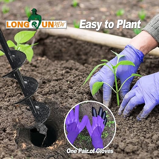 Heavy-Duty T-Shaped Hand Drill Auger Post Hole Digger with Non-Slip Handle - 4" & 6" x 38" Spiral Drill Bit for Planting Bulbs, Trees, Fences, Umbrella Holes in Garden & Soft Soil