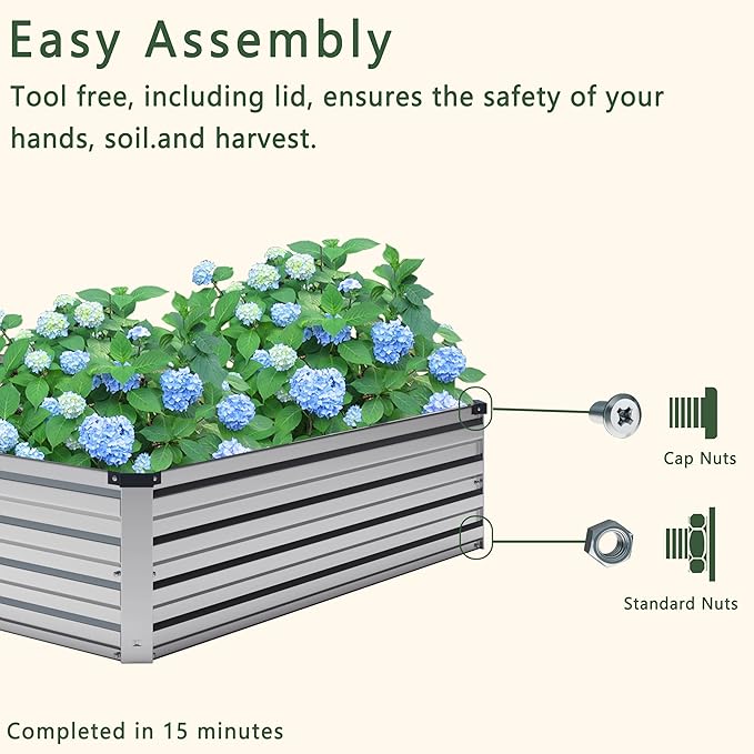 12x4x1FT Galvanized Raised Garden Bed Kit,Vegetable Boxes-Rectangle Metal Flower Box,Large Planter Raised Beds Outdoor Garden for Planting,Fruit,Herb-Sliver