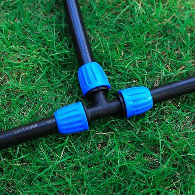 1/2" Drip Irrigation Lock Barbed Tee Connectors 1/2 inch PE Tubing (OD 0.620 in.ID is 0.520. in), Anti-Drop Straight Tee For Irrigation Tubing Fittings (8 Pcs Blue)