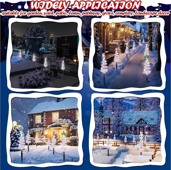 8 Pcs Solar Christmas Garden Stake Lights 8 Mode Yard Landscape Path Lights Xmas Solar Christmas Decorations Outdoor Waterproof Pathway Decor for Outside Holiday Garden Patio