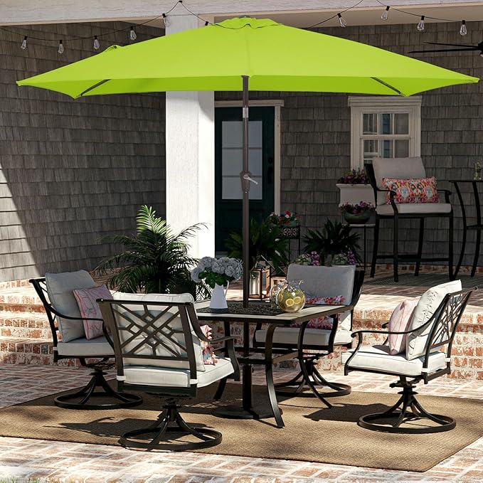 JEAREY 6.5x10 ft Rectangular Patio Umbrellas Outdoor Market Umbrella with Push Button Tilt and Crank, Rectangle Table Umbrella 6 Sturdy Ribs UV Protection for Pool Garden Backyard Deck, Apple Green