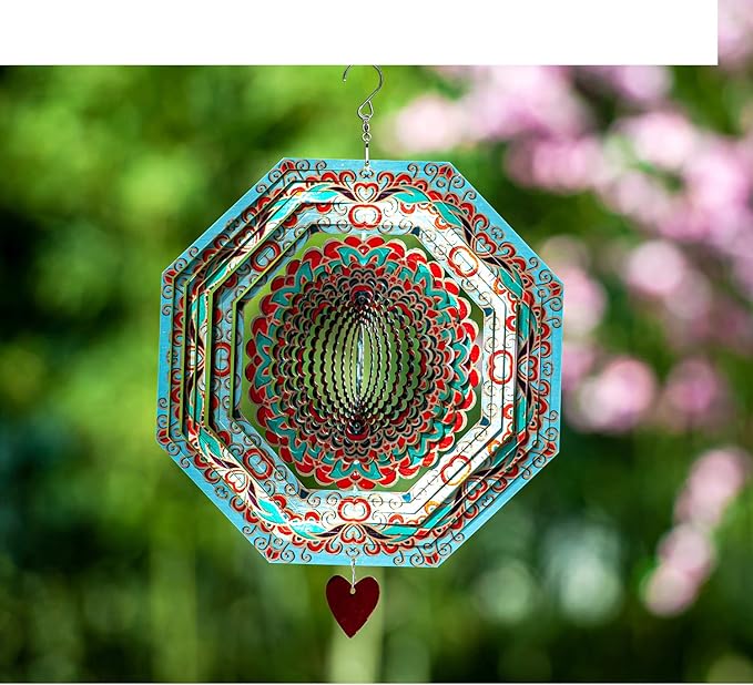 Wind Spinner Mandala Mystique 12 inches – 3D Stainless Steel – Laser Cut Metal Art Geometric Pattern - Hanging Wind Spinner, Kinetic Yard Art Decorations - Indoor/Outdoor Decor
