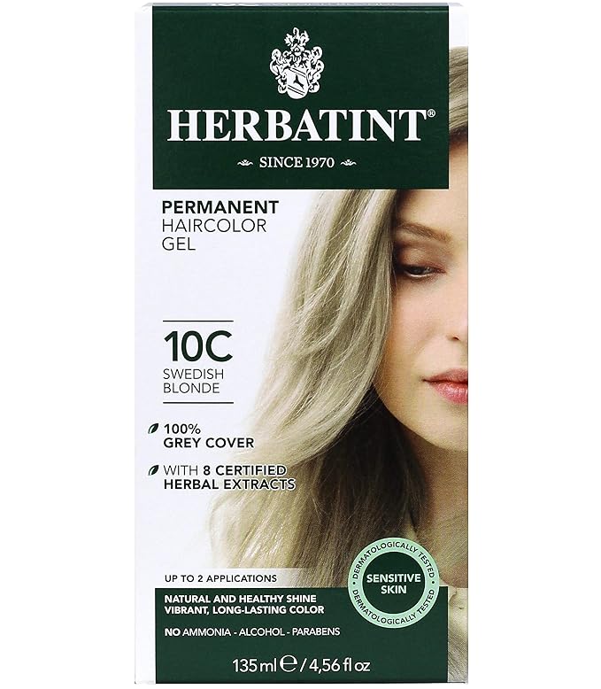 Herbatint Permanent Haircolor Gel, 10C Swedish 100% Grey 4.56 oz
