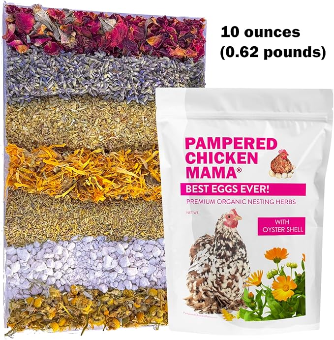 Pampered Chicken Mama Best Eggs Ever! Nesting Herbs for Chickens (10 Ounces) Calcium Supplement for Chickens | Chicken Feed Supplies, Hen Treats for Coops