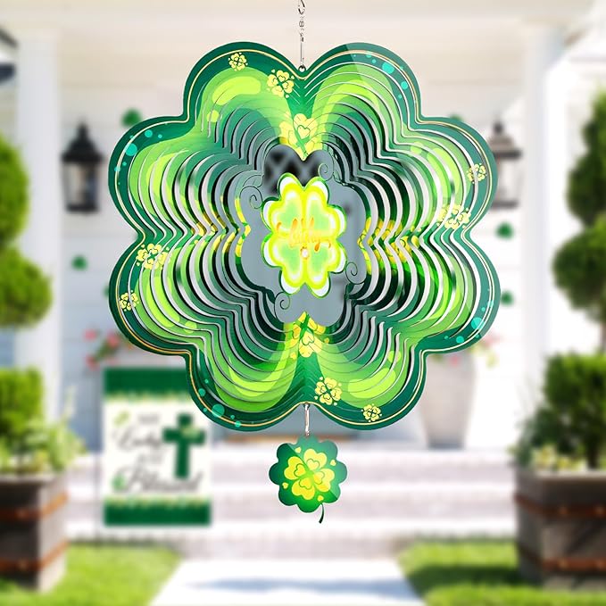 St Patricks Day Metal Wind Spinners St. Patrick's Hanging Gifts for Women Mom Grandma,12inch Wind Spinner for Home Party Ornament Spring Outdoor & Indoor Decorations