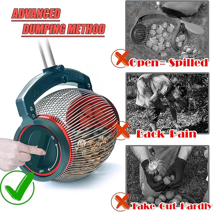 Zozen Acorn Picker Upper Roller, Acorn Dedicated Version | High Density Steelwire Gap - Side Opening Dump, Also Apply to Nerf Balls, Pick Up Size 3/8'' to 1'' Small Diameter Objects, Capacity 1 Gallon