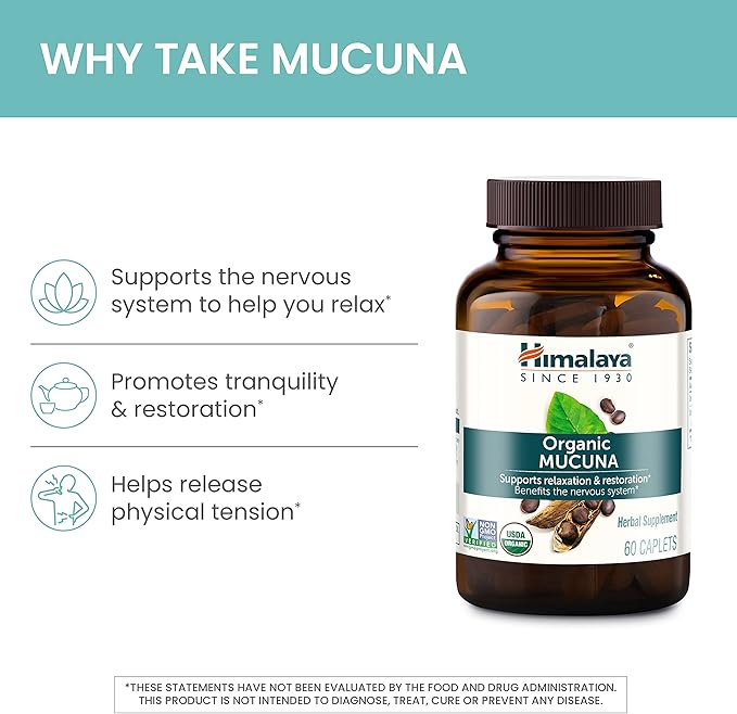 Himalaya Organic Mucuna/Pruriens Herbal Supplement, Supports 600 mg, 60 Plant-Caplets, 60 Day