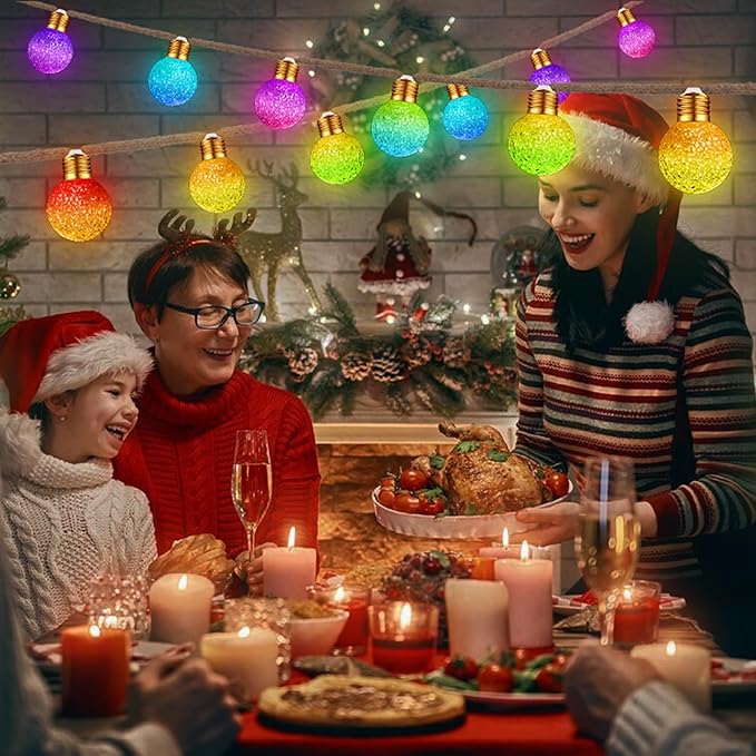 Toodour Christmas String Lights, 26Ft 16 LED Color Changing Globe String Lights, Vintage Rope Hemp Xmas Tree Lights for Home, Bedroom, Fence, Holiday, Indoor Outdoor Christmas Decorations