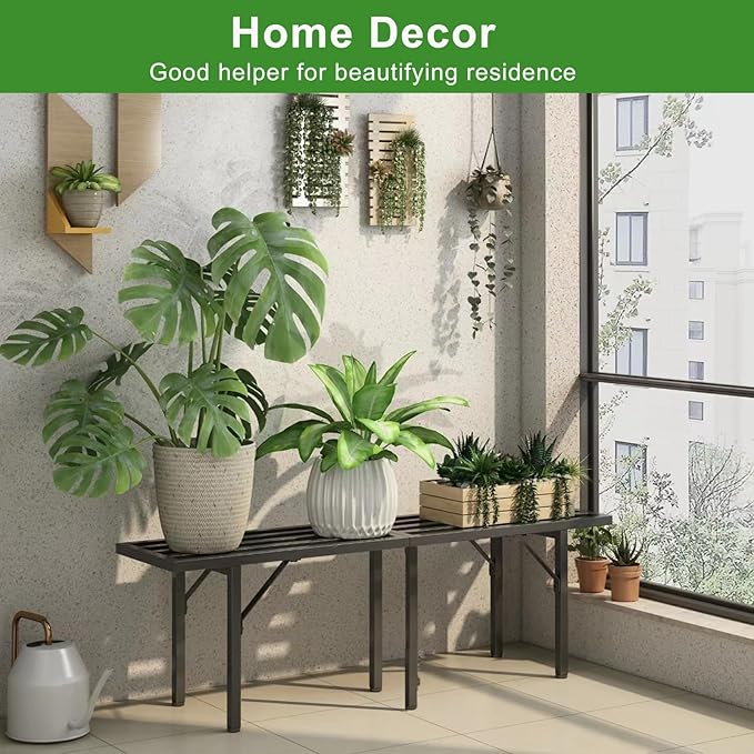 Metal Plant Stands Outdoor, Plant Stand Indoor Plant Shelf Heavy Duty Waterproof Plant Stand for Multiple Plants Flower Pot, Black Plant Stand for Living Room Balcony Garden Home Decor
