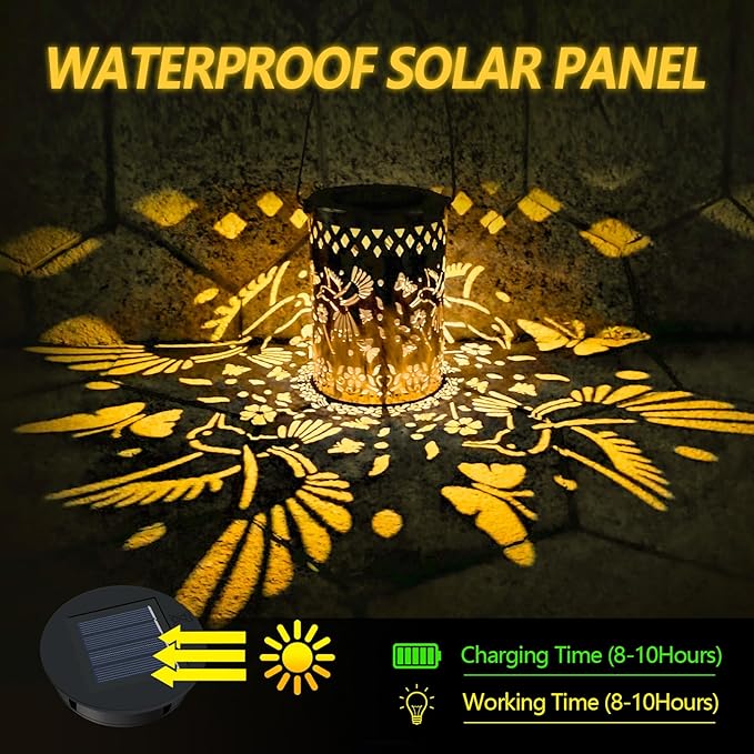 Solar Lanterns Outdoor Waterproof Hummingbird Garden Decor Birthday Gifts for Women Mom Grandma Hanging Solar Lights Lantern Metal Decoration Outside for Yard, Patio, Backyard, Porch