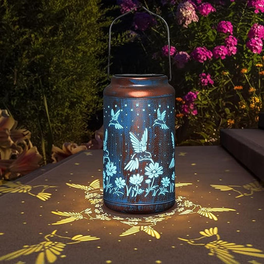 pearlstar Hummingbird Lantern Solar Hanging Lights Outdoor Decorative Solar Lantern Waterproof for Table Patio Yard Garden Lawn Landscape Lighting, Gardening Gifts for Women Men,Hummingbird-Blue