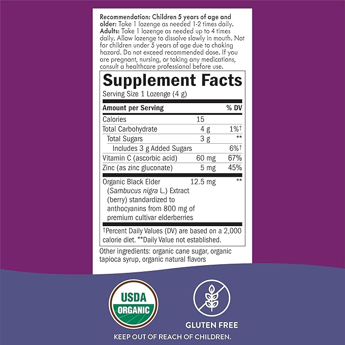 Nature’s Way Sambucus Organic Zinc Lozenges, 24 Lozenges