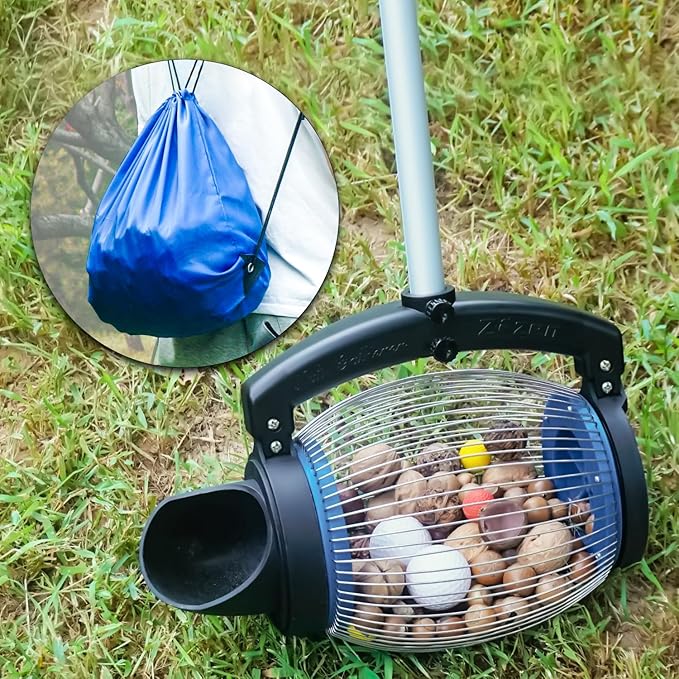Zozen Nut Gatherer, Walnut Picker Upper Roller, Pecan Picker Upper - Directly Dump Outlet | Apply to Walnut, Pecan, Hickory, Chestnuts, Buckeyes, Nerf Balls, Golf Objects Size 3/4'' to 1.5''; 1 Gallon