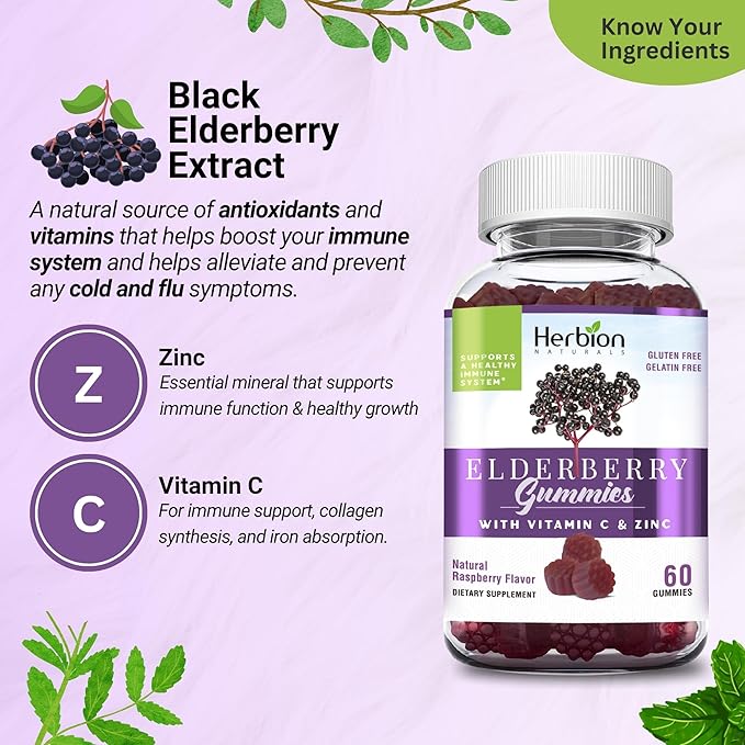 Herbion Naturals Elderberry Gummies with Vitamin 60 Count