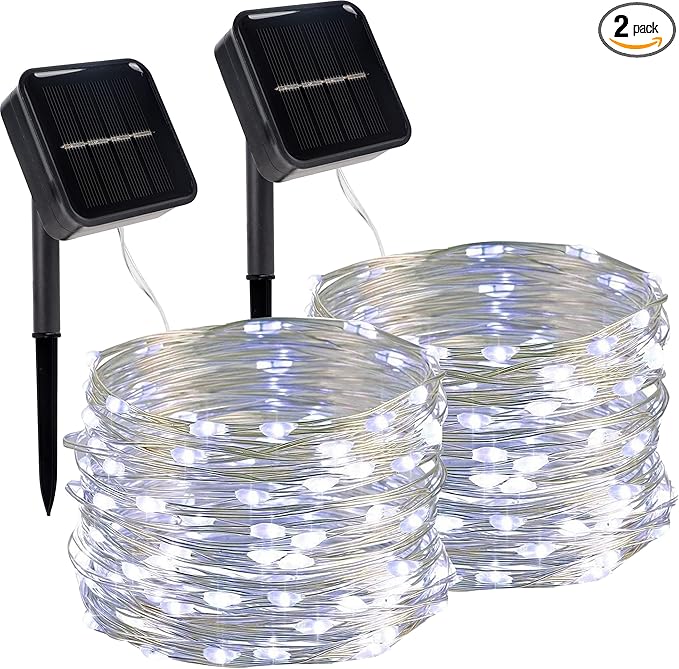 Twinkle Star 2 Pack Solar Christmas Lights Outdoor, Total 80FT 240 LED Solar Fairy Lights Waterproof with 8 Modes, Christmas Trees Light for Patio Garden Party Backyard Wedding Decor, White