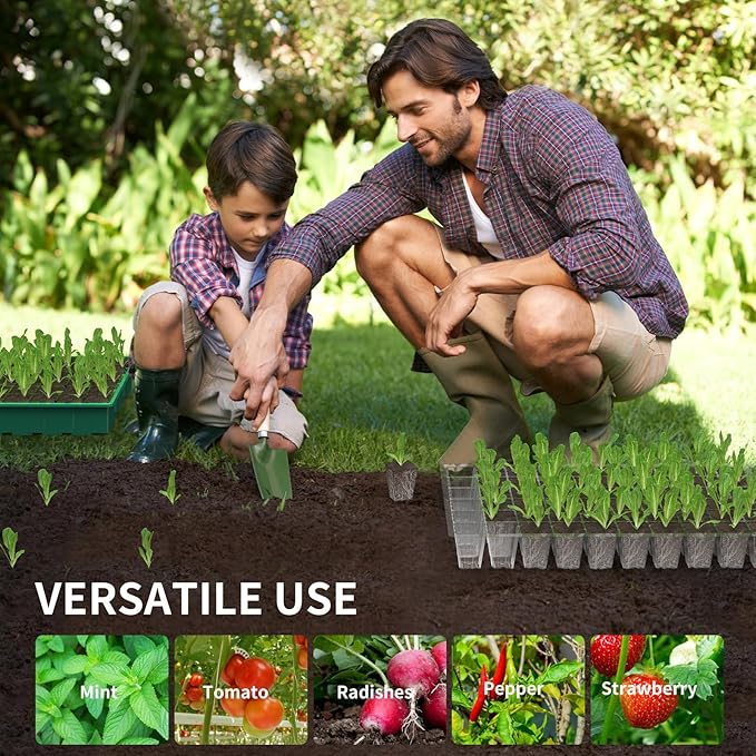 Seed Starter Tray, 120-Cell Seed Starter Kit with Grow Light, 2 Pack Reusable Seeding Starter Trays with Air Vent Humidity Domes for Greenhouse Gardening Indoor Planting Growing (Green Base)