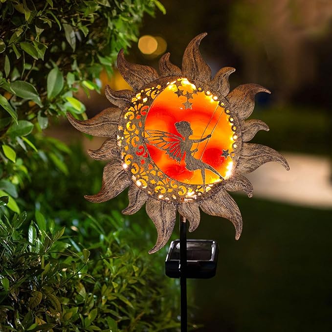 YJFWAL New Garden Solar Lights Pathway Stake Lights Butterfly Fairy Lights with Glass Decor, Outdoor Decorative Lights Waterproof for Walkway, Yard, Lawn, Halloween Patio or Courtyard (Warm White)