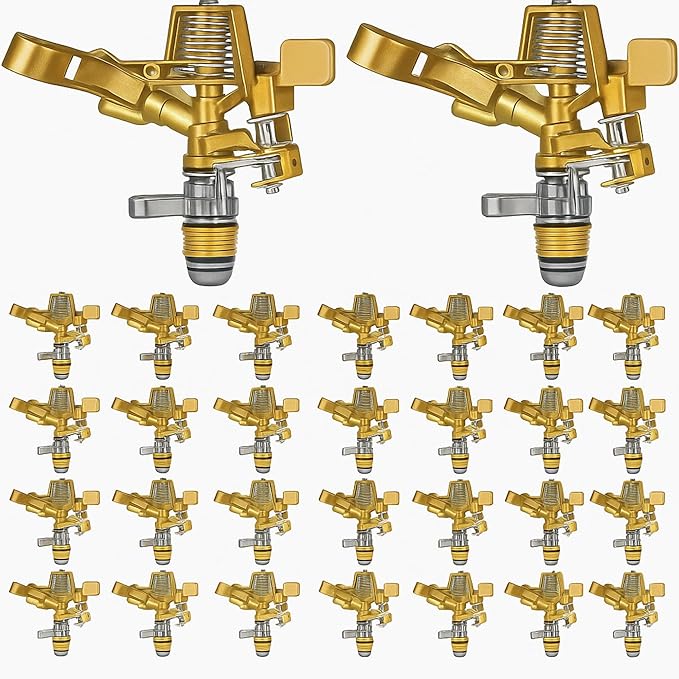 Ferraycle 50 Pieces 1/2 Inch Brass Impact Sprinkler Head with Nozzles Heavy Duty Adjustable 0-360 Degrees Impulse Sprinkler Head Lawn Watering for Yard Irrigation