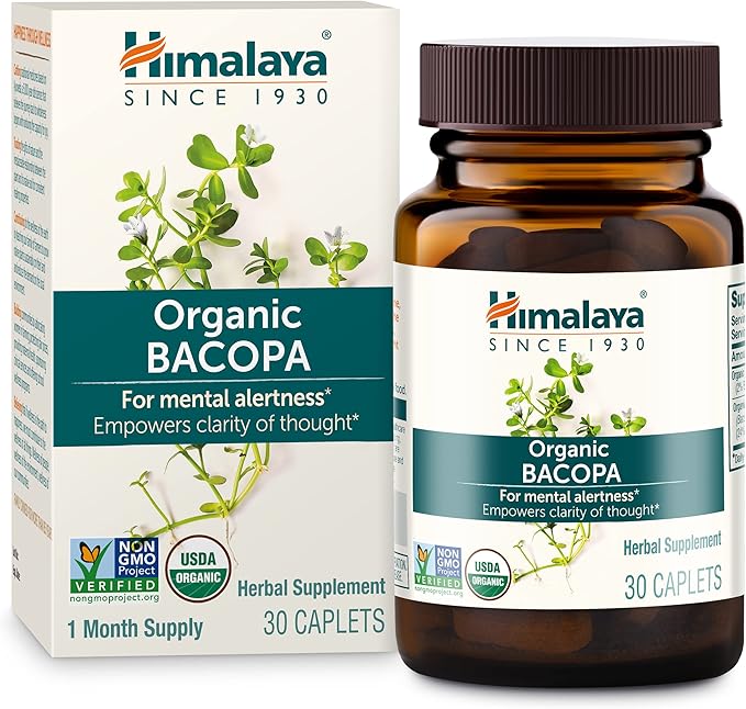 Himalaya Organic Bacopa Monnieri Nootropic Herbal 750 mg, 30 Plant-Based 30 Day