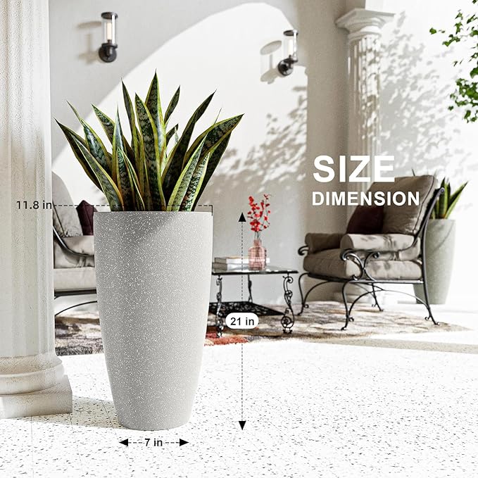 QCQHDU 21 inch Tall Planters for Indoor & Outdoor Plants, 2 Pack Sturdy Plant-Flower-Tree Pots for Front Porch Patio Deck Living Room Decor