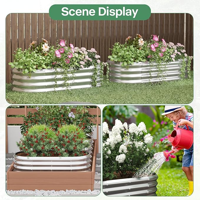 Galvanized Raised Garden Bed Kit, Galvanized Planter Garden Boxes Outdoor, Oval Large Metal for Vegetables,Flower,12x1.8x1FT