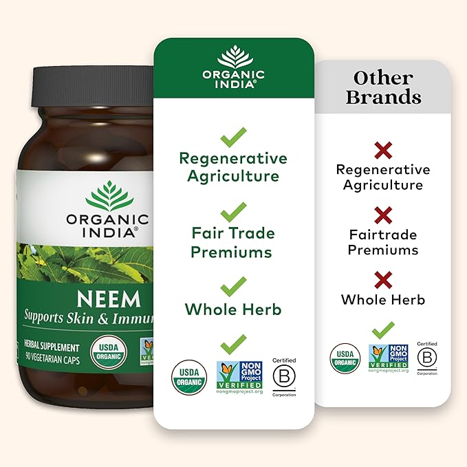 ORGANIC INDIA Neem Leaf Capsules, Herbal Supplement 180 Capsules