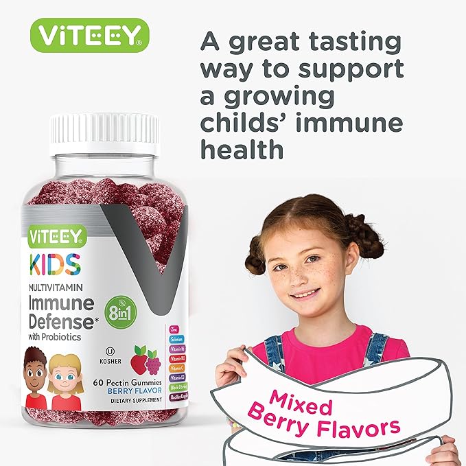 Kids Multivitamin Gummies with Probiotics 8-1 Kids D3, B12, B12, B6, B6, Zinc,