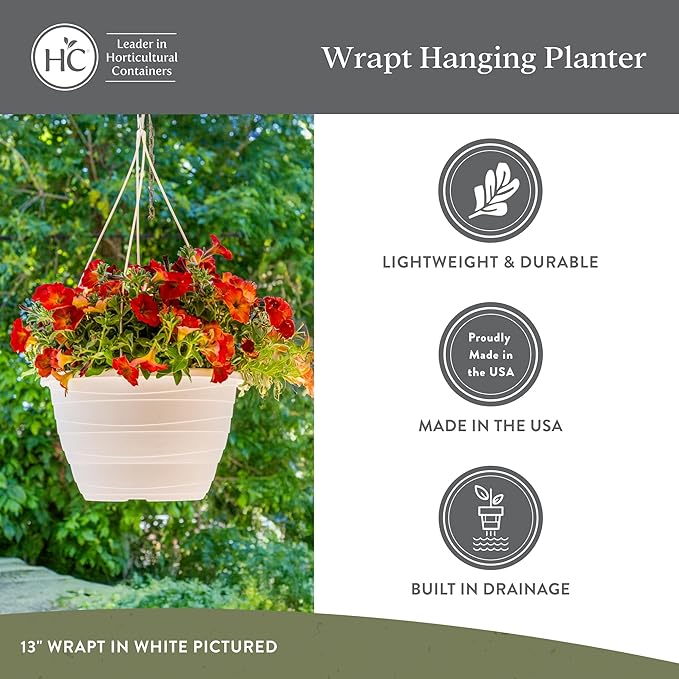 The HC Companies Wrapt Hanging Planters - Lightweight Plant Pot Hanger for Hanging Plants, Vegetables & Herbs - Outdoor & Indoor Hanging Basket for Plants (11" Pepperstone, Pack of 2)