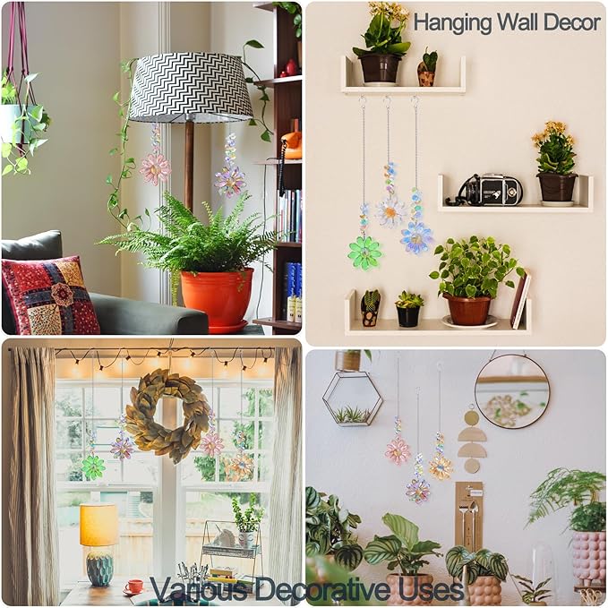 6pcs Crystal Sunflower Suncatchers Hanging Ornaments, Rainbow Maker Sun Catchers Indoor Window Outdoor Patio Garden Decor Gifts (Multicolor)