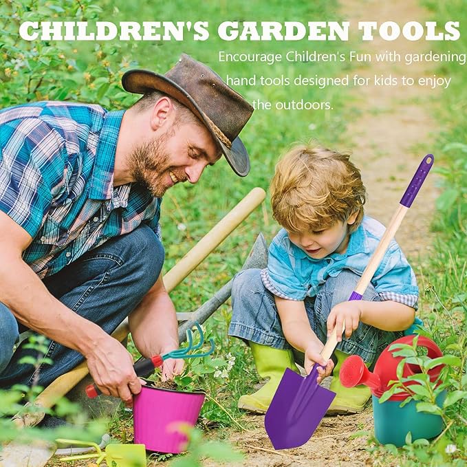 Kids Gardening Tool Set - 4 Piece Garden Tool Set for Parent-Child Outdoor Activities, Children's Fun, Gardening Hand Tools, Shovels, Rakes, Hoes,Best Gift for Boys Girls
