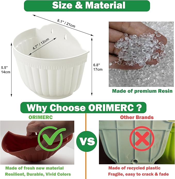 ORIMERC 4 Pack White Wall Planter Pots Vertical Living Wall Hanging Planters Wall Mounted Planter Holder with Drainage Hole for Indoor Outdoor Plants Wall Decor with Hooks/Screws