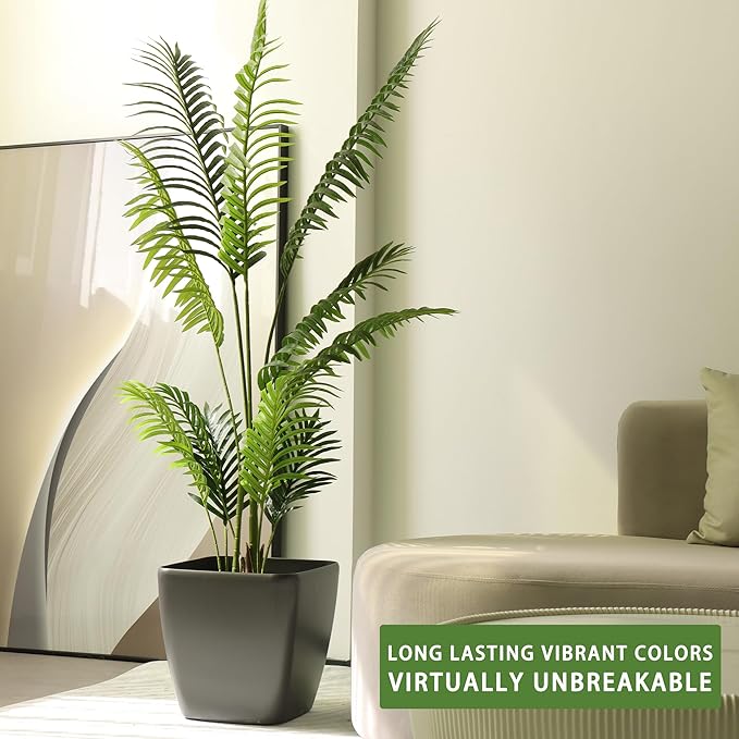 Dexceder 13x12 Self Watering Planter with Wheels Indoor Outdoor, Inner Mat Design, Thickened Large Floor Standing Flower Plant Pot with Water Level Indicator (Slate Gray Matte)