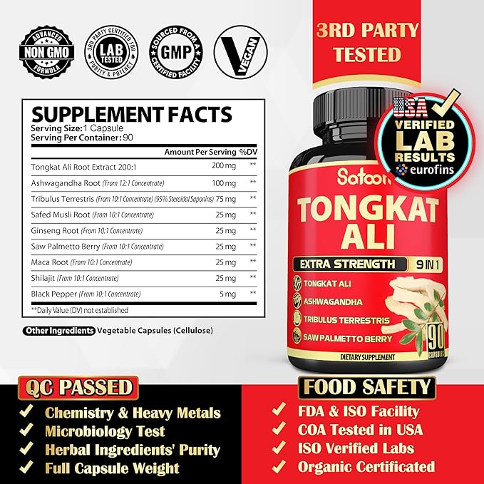 Satoomi Tongkat Ali Root Extract 200 9 Herbs 90 Capsules 3 Month