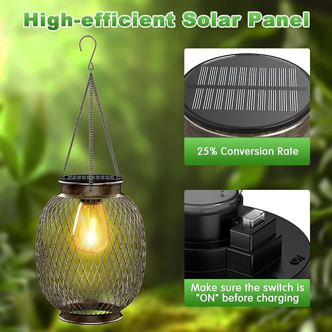 Solar Lanterns Outdoor Waterproof,Collasis Vintage Hanging Solar Lights Outdoor IP65 Waterproof Decorative Lanterns Lighting for Yard Garden Patio Pathway Gazebo Decor,Copper,2 Pack