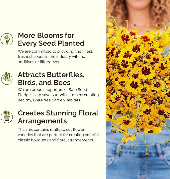 Eden Brothers Mellow Yellow Flower Mixed Seeds for Planting, 1 lb, 480,000+ Seeds with Painted Daisy, Zinnia, Cosmos | Attracts Pollinators, Plant in Spring or Fall, Zones 3, 4, 5, 6, 7, 8, 9, 10