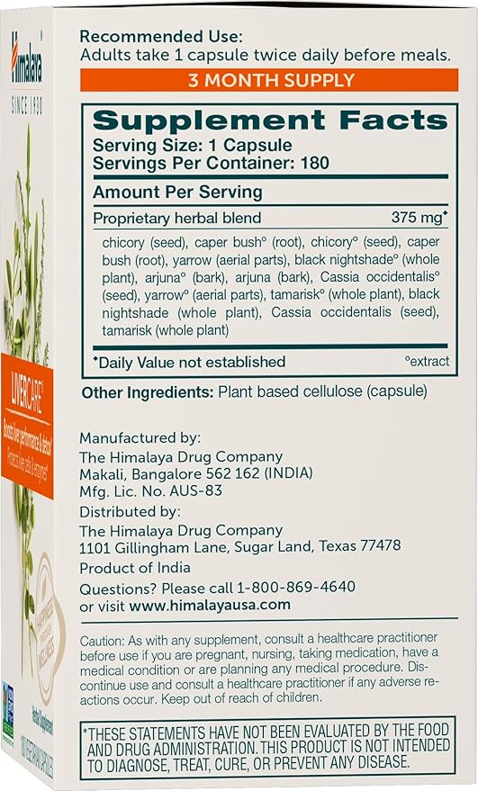 Himalaya LiverCare Herbal Supplement, Liver Cleanse 375 mg, 180 Capsules, 2 Pack, 180 Day