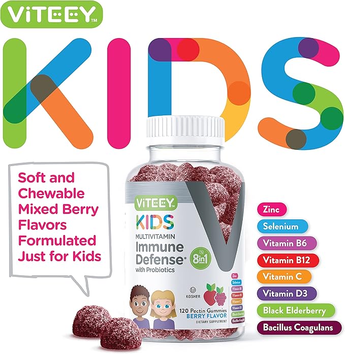 Kids Multivitamin Gummies with Probiotics 8-1 Kids D3, B12, B12, B6, B6, Zinc,