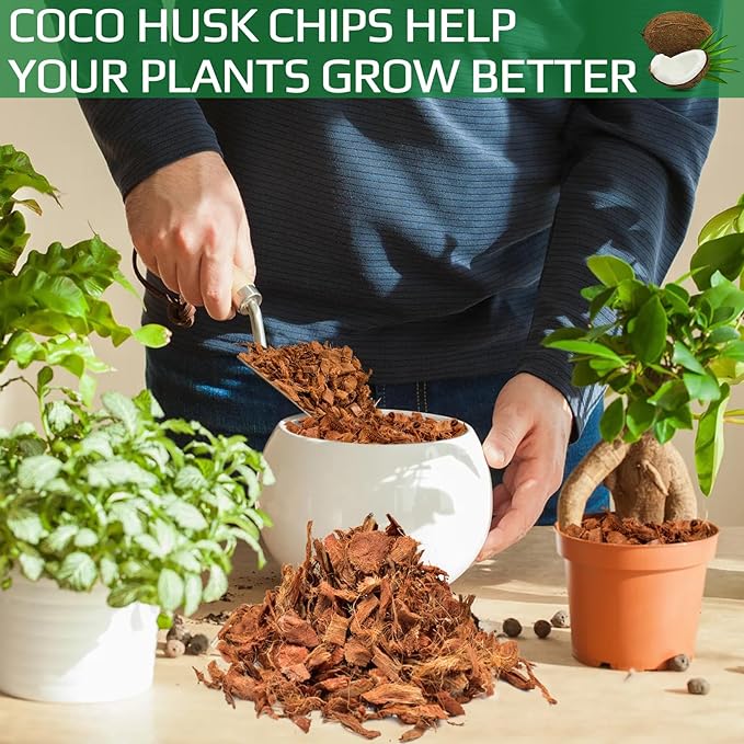 Halatool 4 Pcs Coconut Coir Chips for Plants - 4.4 LB 100% Organic Coco Husk Chip Bricks with Low EC and pH Balanced, Compressed Coco Substrate Growing Mulch Medium for Garden Herbs, Plants, Flowers