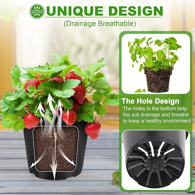 1/2/3/5/7 Gallon Pots for Plants, 5 Gallon Plastic Nursery Pot with Drainage Holes, Sturdy Plastic Plant Pots for Nursery Garden, Flowers, Succulent Outdoor Indoor (Black, 5 Gal- 6 Pack)