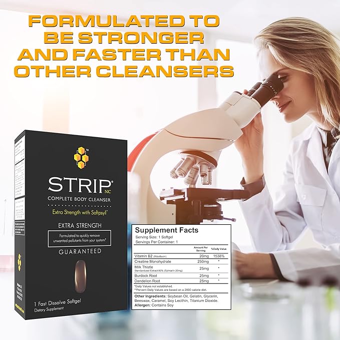 Wellgenix Strip NC Complete Body Cleanser, Premium Body Cleanse, Herbal Detox Cleanse to Flush Your System, One Hour Toxin Removal, 1 Fast Acting Softgel