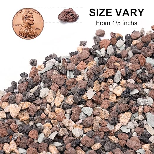 5 lbs Lava Rocks for Plants, 1/5 Inch Pea Gravel for Pots Indoor, Succulent, Terrarium, Cactus, Bamboo, Bonsai Tree, Mixed Color Volcanic Rocks for Top-Dressing, Good Drainage