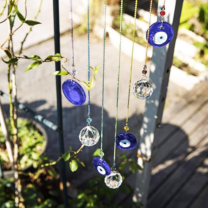 YU FENG Hanging Crystals Suncatcher Ornament Turkish Blue Evil Eye Decor Crystal Ball Prisms Rainbow Maker Pendant for Window Garden