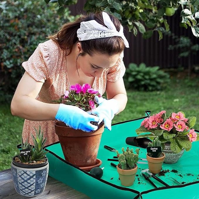 20 pcs Succulent Tool Set - 39.4" Indoor Plant Repotting Mat and 19 Pcs Mini Succulent Hand Tools, Garden Flower Plants Transplanting Supplies for Christmas Holiday Gardening Gifts Outdoor, Green