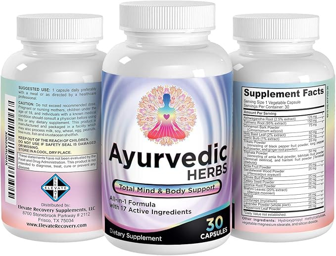 Ayurvedic Herbs (All-in-1) Supplement Formula Pills 17 Active 30 Capsules