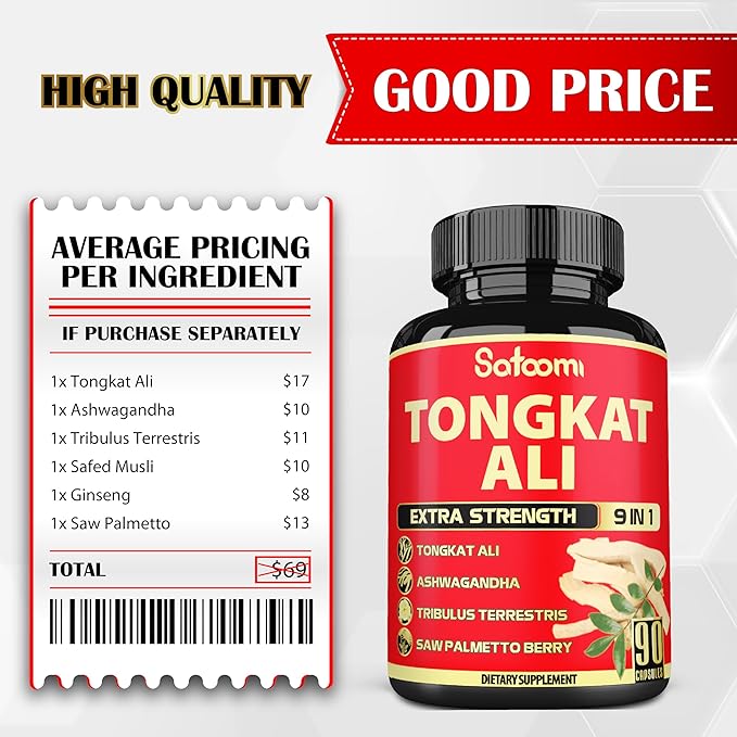 Satoomi Tongkat Ali Root Extract 200 9 Herbs 90 Capsules 3 Month